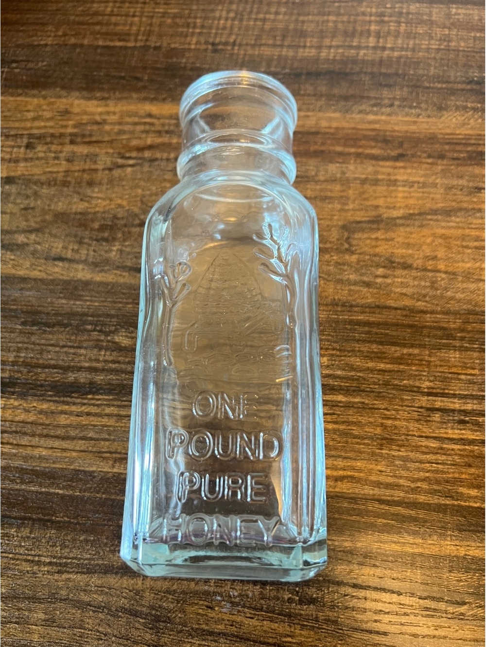 Vintage One Pound Pure Honey Glass Bottle Embossed Bee Hive
